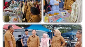 Tinjau Pasar Beduk di Geragai, Bupati Tanjabtim Borong Takjil Pedagang Lokal.